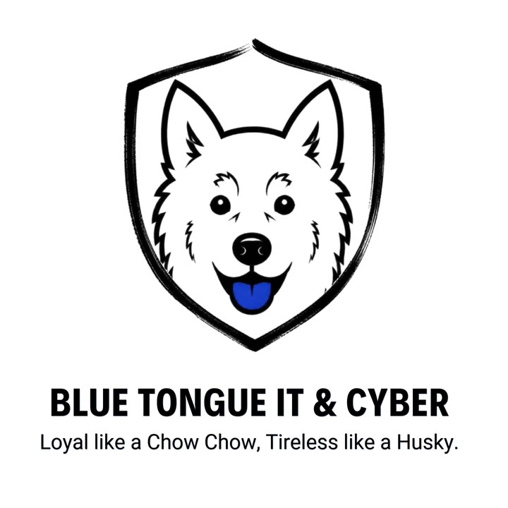 Savannah, the Blue Tongue IT & Cyber mascot, in the shield logo